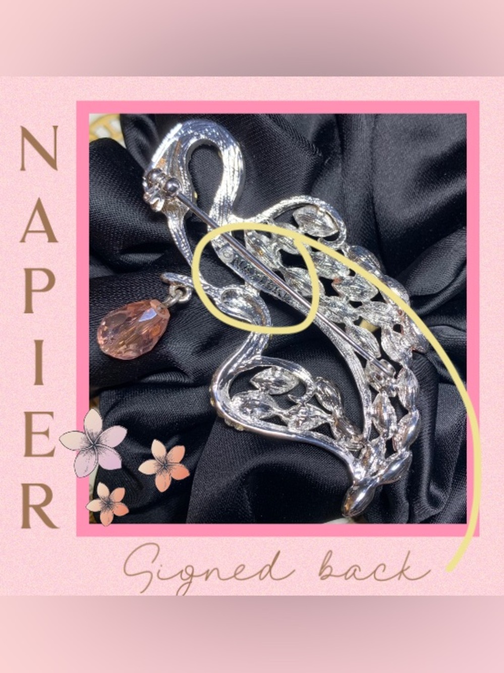 Crystal Stork Brooch w/Crystal Dangle - Picture 3 of 3